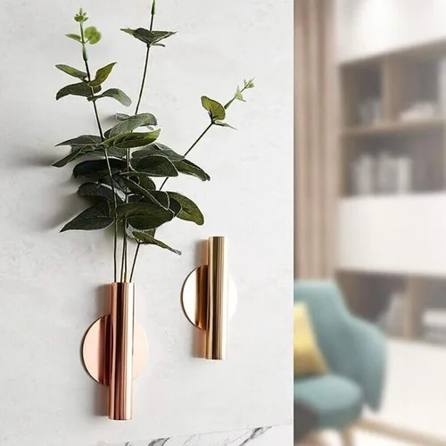 Vista 7 de JUXYES Paquete de 2 floreros de pared de metal con calcomanías, moderno soporte para flores secas, decoración de pared para porche, oficina en casa