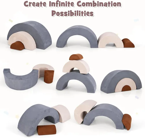 Vista 2 de INFANS Juguetes de Escalada para Niños Pequeños, Juego de Bloques de Escalada de Espuma de 3 Piezas con Forma de Arcoíris para Juegos en Interiores