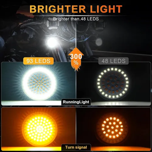 Vista 3 de LivTee Señales de giro delanteras extremadamente brillantes y panel de luces LED Switchback de funcionamiento con base 1157 compatible con Harley
