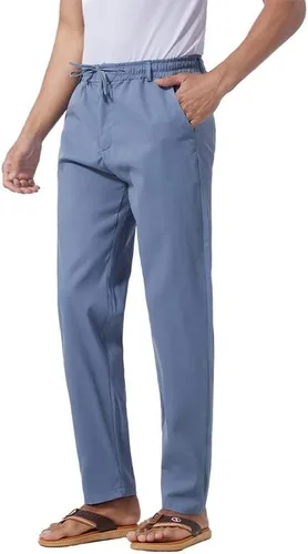 Vista 3 de Pantalones casuales de lino de algodón para hombre, pantalones sueltos de playa, pantalones largos de yoga ligeros