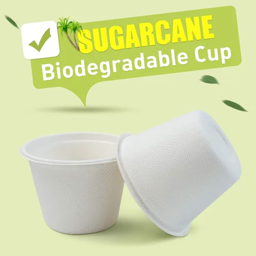Vista 2 de Green Earth, Vasos compostables de bagazo de 4 onzas, material de fibra de caña de azúcar biodegradable, blanco, paquete de 50 Biodegradable