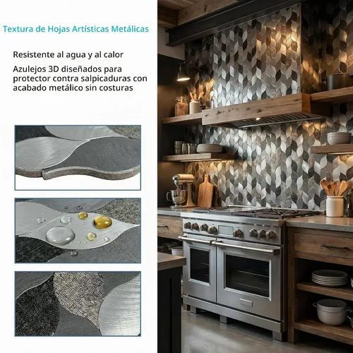 Vista 5 de 7 hojas de azulejo adhesivo para salpicaduras de cocina, azulejo de mosaico autoadhesivo, azulejo adhesivo para tocadores de baño, decoración