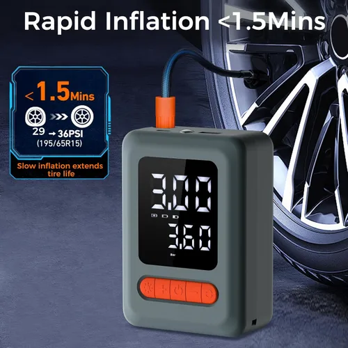Vista 3 de ApexNexus Inflador de Neumáticos Compresor de Aire Portátil y Arrancador de Coche, Bomba de Aire Inalámbrica con Luz LED y Manómetro de Presión