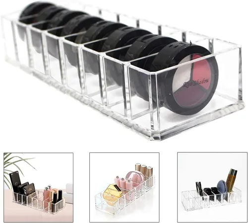 Vista 7 de Organizador compacto de acrílico transparente con 8 ranuras, soporte organizador de maquillaje para tocador, organizador de maquillaje desmontable