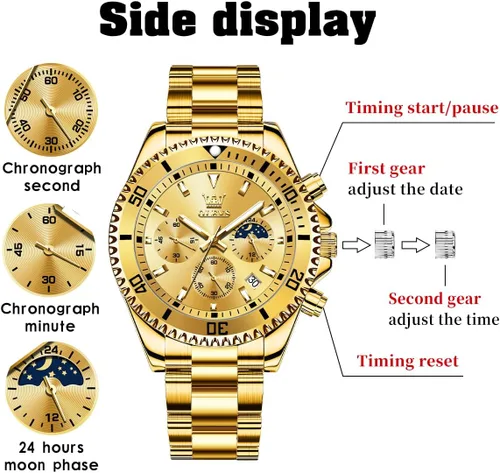 Vista 6 de OLEVS Relojes impermeables para hombre, de acero inoxidable, con cronógrafo, de lujo, color blanco, luminoso, de gran cara, analógico, de cuarzo