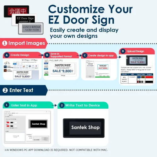 Vista 3 de Santek EZ - Letrero digital de papel electrónico de 2.9 pulgadas, recargable, inalámbrico, pantalla tricolor eink con mensajes personalizables