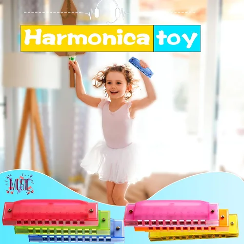 Vista 4 de Armónica de plástico para niños, 12 unidades, 10 agujeros, armónica translúcida, instrumentos musicales para niños y niñas, principiantes, 6