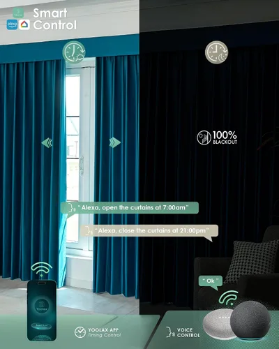 Vista 3 de Yoolax Cortina inteligente XL personalizada compatible con Alexa y Google Home, cortina motorizada recargable con tamaño personalizado remoto