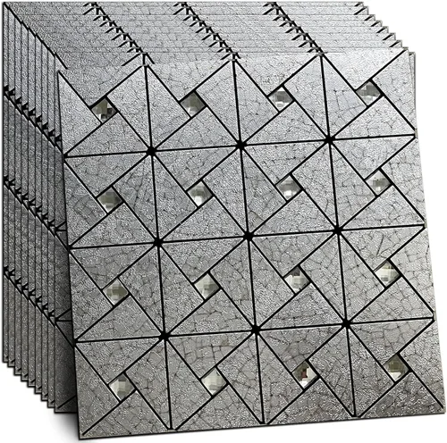 Vista 8 de XUANINY Azulejo autoadhesivo de 10 hojas para salpicaduras, molino de viento y vidrio, azulejos de mosaico de aluminio de metal para decoración