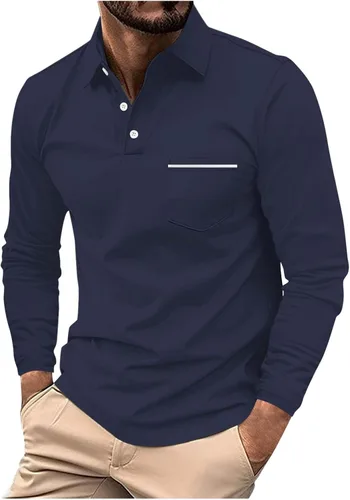 Vista 30 de Mens Long Sleeve Polo Shirts Casual Loose Button Down Shirt Big and Tall Gym Workout Tee Top Lightweight Pullover