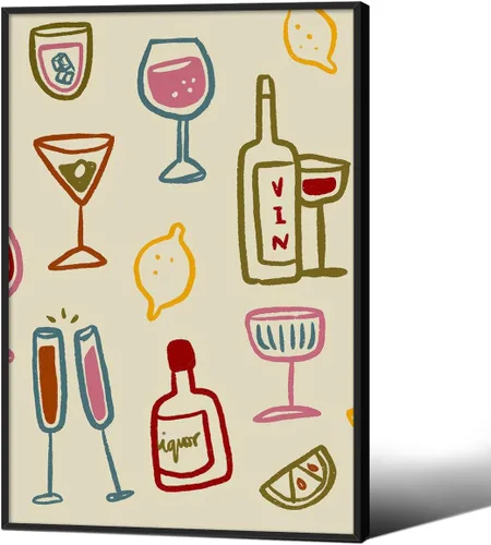 Vista 25 de MWZUPQ Póster de cóctel colorido de moda, retro, lindas copas de vino, lienzo, arte de pared, llena tu taza, pinturas impresiones de bares, cocina