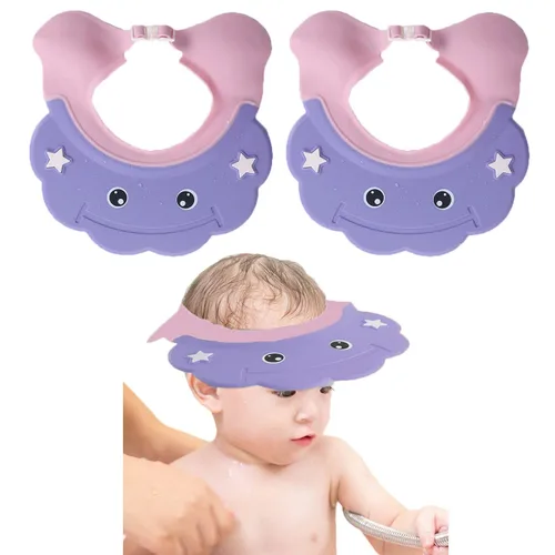 Vista 8 de 2 piezas de gorro de ducha para bebé, sombrero de baño ajustable para bebés, protección para orejas de baño, protección para la cabeza, champú