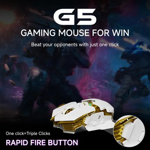 Vista 6 de EWEADN G5 - Mouse inalámbrico para juegos, 12800 DPI RGB ajustable con 6 modos retroiluminados, llave de fuego rápido, 9 botones macro programables