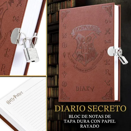 Vista 3 de Diario con candado de Harry Potter con bolígrafo de tinta invisible UV para niños, adolescentes, diario secreto con llave, páginas rayadas