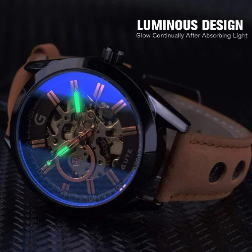 Vista 5 de GLEIM Gute - Reloj de pulsera para hombre, esqueleto mecánico automático automático y steampunk para hombre, reloj casual de cuero marrón