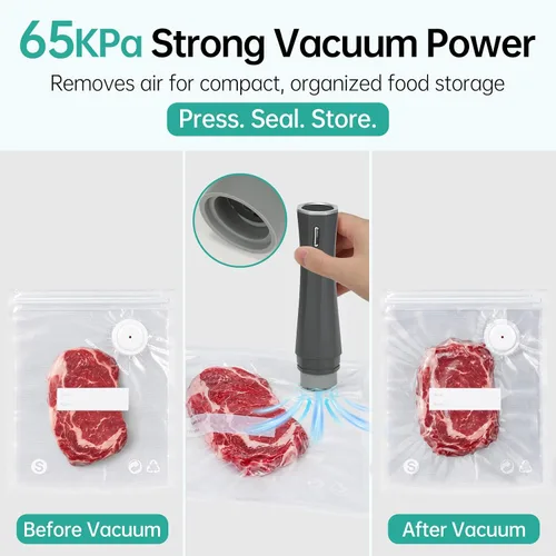 Vista 6 de Sellador al vacío para alimentos con 10 bolsas reutilizables, color gris