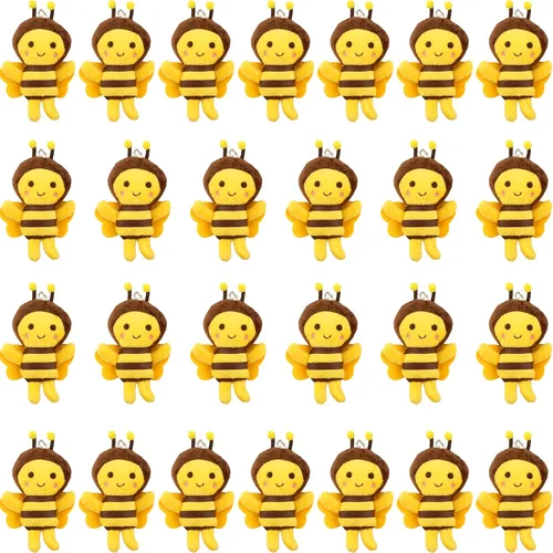 Vista 8 de Mini juguetes de peluche de abeja, llavero de abeja de felpa para decoración de habitación, cumpleaños, baby shower, recuerdos de fiesta de animales