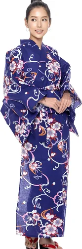 Vista 16 de Kimura Jitsugyo Bata Yukata Kawaii Tradicional de Kyoto para Mujer de Fácil Uso (Kimono Casual Japonés) Set 2 Albaricoque