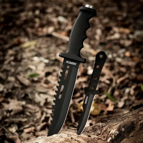 Vista 5 de Cuchillo de caza Dispatch de hoja fija con vaina, juego de cuchillos de supervivencia de 12" y 8" para hombres, cuchillo táctico Bowie con mango