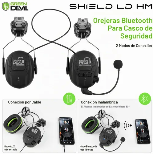Vista 4 de GREEN DEVIL Orejeras de protección auditiva Bluetooth para casco de seguridad, accesorio montado en casco duro