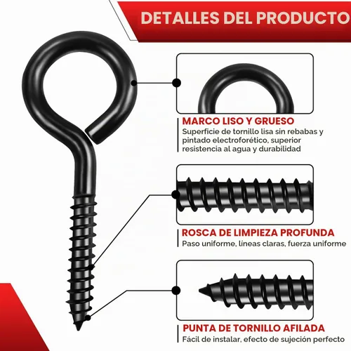 Vista 5 de 14 PIEZAS Ojos de Tornillo Negros - Pernos de Ojo Resistentes de 3.2 Pulgadas, Asegurador de Cable y Alambre - Soporte para Hamaca, Uso