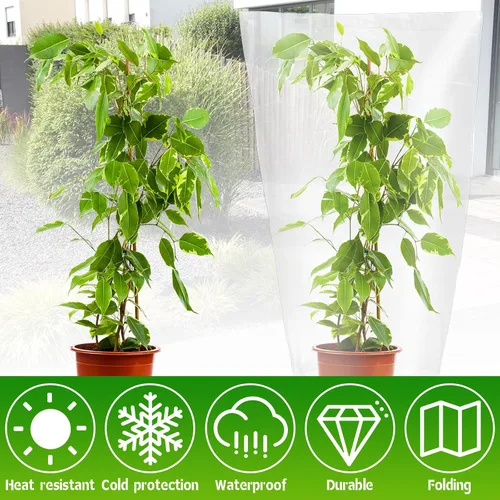 Vista 4 de 6 fundas de invierno para plantas de invierno, protección contra congelación, pequeñas bolsas de plástico transparente, bolsas de refugio, tela