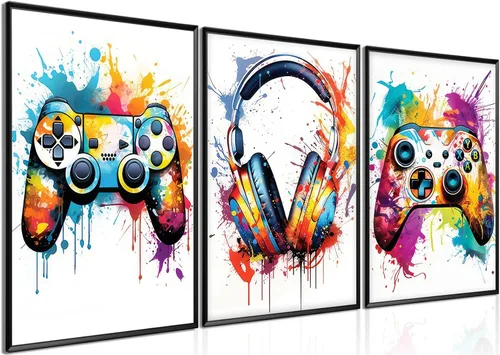 Vista 10 de Juego de Arte de Pared para Decoración de Sala de Juegos de 3 Piezas - Decoración de Pared de Control de Videojuegos para Gamers, Póster de Lienzo