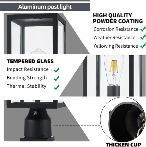 Vista 2 de Windben Luz grande de poste para exteriores de 15 pulgadas, del atardecer al amanecer, lámpara de aluminio fundido impermeable, farol de poste