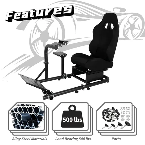 Vista 3 de Dardoo Racing Simulator Cockpit Frame with Blackseat Racing Wheel Stand Fits Logitech G923 G29 G920 Thrustmaster Fanatec Adjustable with Support