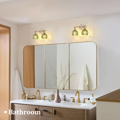 Vista 147 de Shenmoyl Lámparas de baño, lámpara de pared de 2 luces para tocador sobre espejo con pantalla de vidrio tulipán blanco para dormitorio, sala