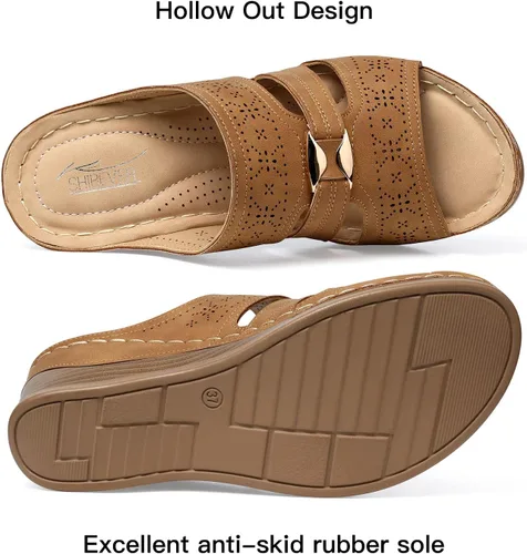 Vista 4 de SHIBEVER Sandalias de cuña para mujer, sandalias de plataforma con huecos, sandalias de cuña de verano, sandalias casuales para caminar