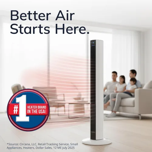 Vista 2 de Lasko Ventilador de torre oscilante para todas las estaciones y calentador de espacio en uno para el hogar con termostato ajustable, protección