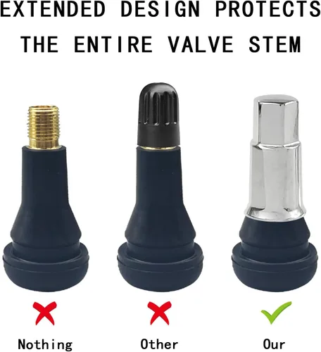 Vista 3 de TR413 Tapas de Válvula de Cromo 5 Pack, Tapa de Aire de Neumático de Plástico Largo, Se Ajusta a Todas las Válvulas de Neumáticos de Goma TPMS