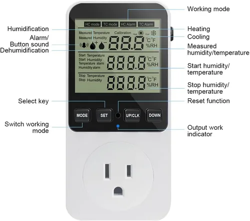 Vista 9 de KETOTEK Controlador de humedad enchufe de salida con sensor, interruptor de humidistato digital de 120 V con alarma para humidificador de hongos