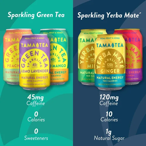 Vista 7 de Tama Tea - Té verde espumoso sin azúcar - Té verde helado orgánico Go Go Mango, cero calorías y cero carbohidratos, 45 mg de cafeína, sin