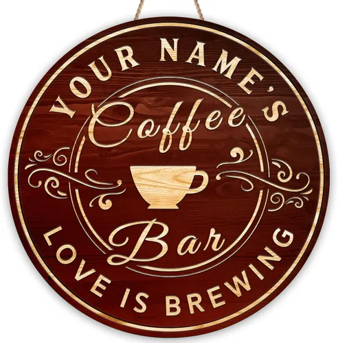 Vista 8 de Artsy Woodsy Letrero personalizado de madera para cafetería, placa de pared para decoración de cocina, regalos personalizados para amantes del café