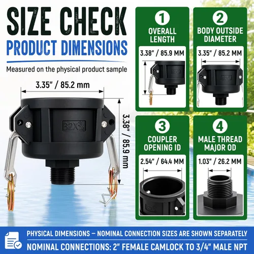 Vista 10 de IBC - Adaptador de mano, Camlock hembra de 2 pulgadas a NPT macho de 3/4