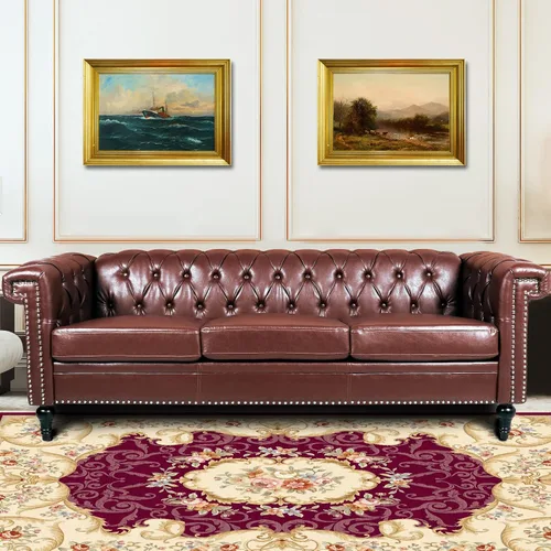 Vista 12 de Sofás negros para sala de estar, moderno sofá Chesterfield copetudo, asiento profundo, cómodo sofá de piel sintética, brazos enrollados plisados