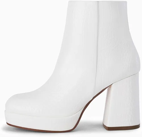 Vista 2 de Rilista Botas de plataforma para mujer, tacones altos y gruesos, botines de tobillo con punta cuadrada y cremallera lateral
