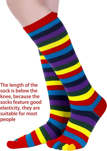 Vista 3 de 2 pares de calcetines con punta de arco iris, calcetines de 5 dedos, calcetines altos a rayas coloridas para Navidad, niñas y mujeres (arcoíris)