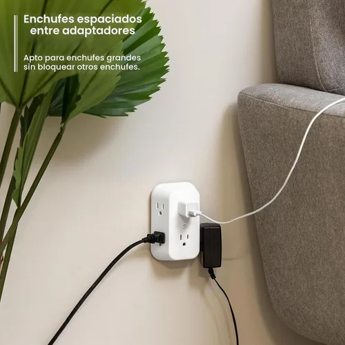 Vista 4 de GE Extensor de 6 Enchufes, Adaptador de Pared con Conexión a Tierra, Adaptador de Enchufes Espaciados, 3 Clavijas, Enchufe Múltiple, Instalación