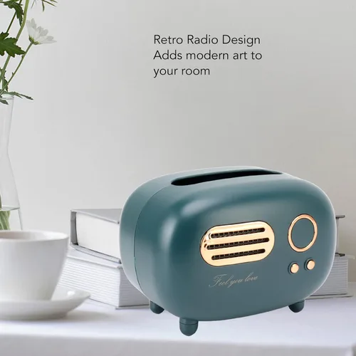Vista 4 de Qiilu Cubierta de caja de pañuelos de radio de plástico verde retro para baño, dormitorio, escritorio
