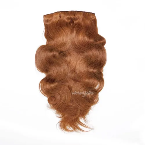 Vista 5 de viviaBella Extensiones de cabello humano ondulado con clip, color rojo cobre, 14 pulgadas, cabello virgen brasileño de doble trama, 7 unidades por