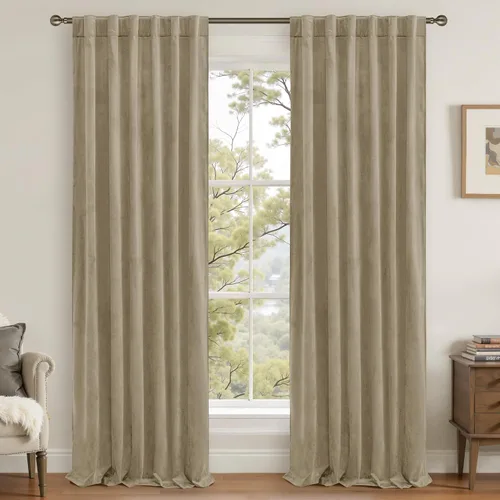 Vista 10 de LAMIT - Paneles de terciopelo beige para sala de estar de 72 pulgadas de largo, elegantes cortinas aisladas térmicamente e insonorizadas
