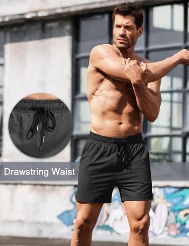 Vista 4 de COOFANDY Pantalones cortos deportivos para correr para hombre de 5 pulgadas, paquete de 2 pantalones cortos de entrenamiento para gimnasio