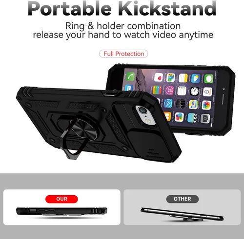 Vista 7 de Funda para iPhone SE (3ª y 2ª generación 2022/2020) y iPhone 8/7/6 con cubierta para lente de cámara, protector de pantalla HD, protección contra