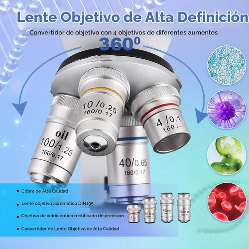 Vista 2 de Microscopio Trinocular Compuesto, aumento 40X-5000X, microscopio profesional de grado de investigación con cámara USB y plataforma mecánica