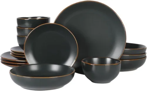 Vista 8 de Gibson Home Hazeltine - Juego de vajilla de cerámica de piedra azul marino de 16 piezas, platos y cuencos, juego de cocina de cerámica duradera Azul
