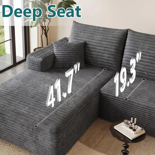 Vista 6 de Sofá modular de 95 pulgadas, sofá de nube en forma de L sin hueso con diván, asiento profundo tapizado de pana de espuma viscoelástica, no requiere