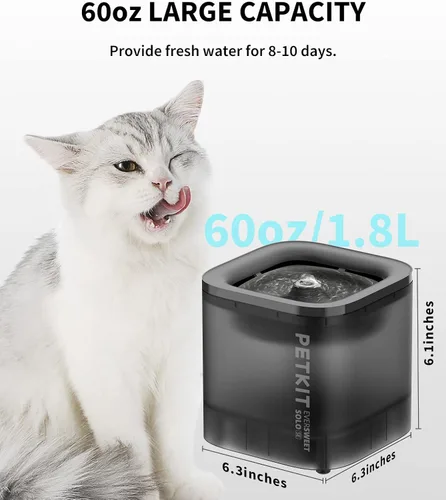 Vista 2 de PETKIT Nueva fuente de agua para gatos con bomba inalámbrica, fuente de agua ultra silenciosa para mascotas de 65 oz/1.85 L para gatos y perros